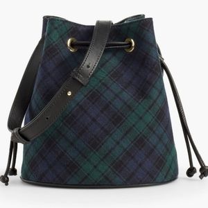 Talbots Plaid Cotton Leather Trim Bucket Back Dark Macadamia